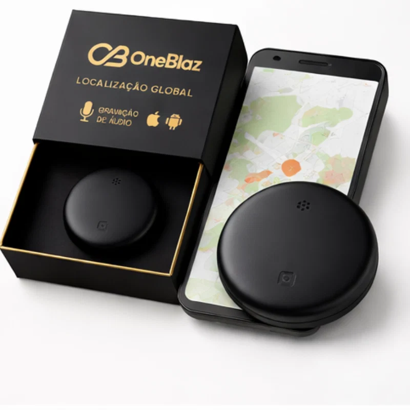 Mini rastreador GPS com caixa e aplicativo no celular